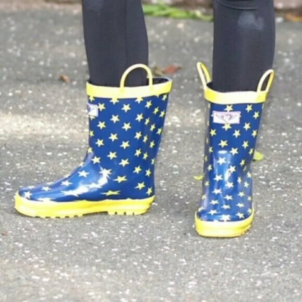 Kids Rainboots, Waterproof Faux Fur Lined Rain Boots, K-1552, Starry Day, size 3